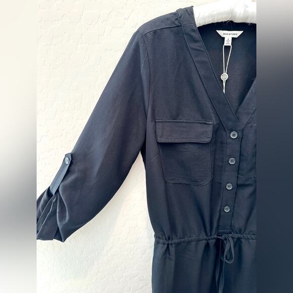 MAX STUDIO | Black Button Front Shirt Dress Minimalist NWT | Small - Picture 3 of 9